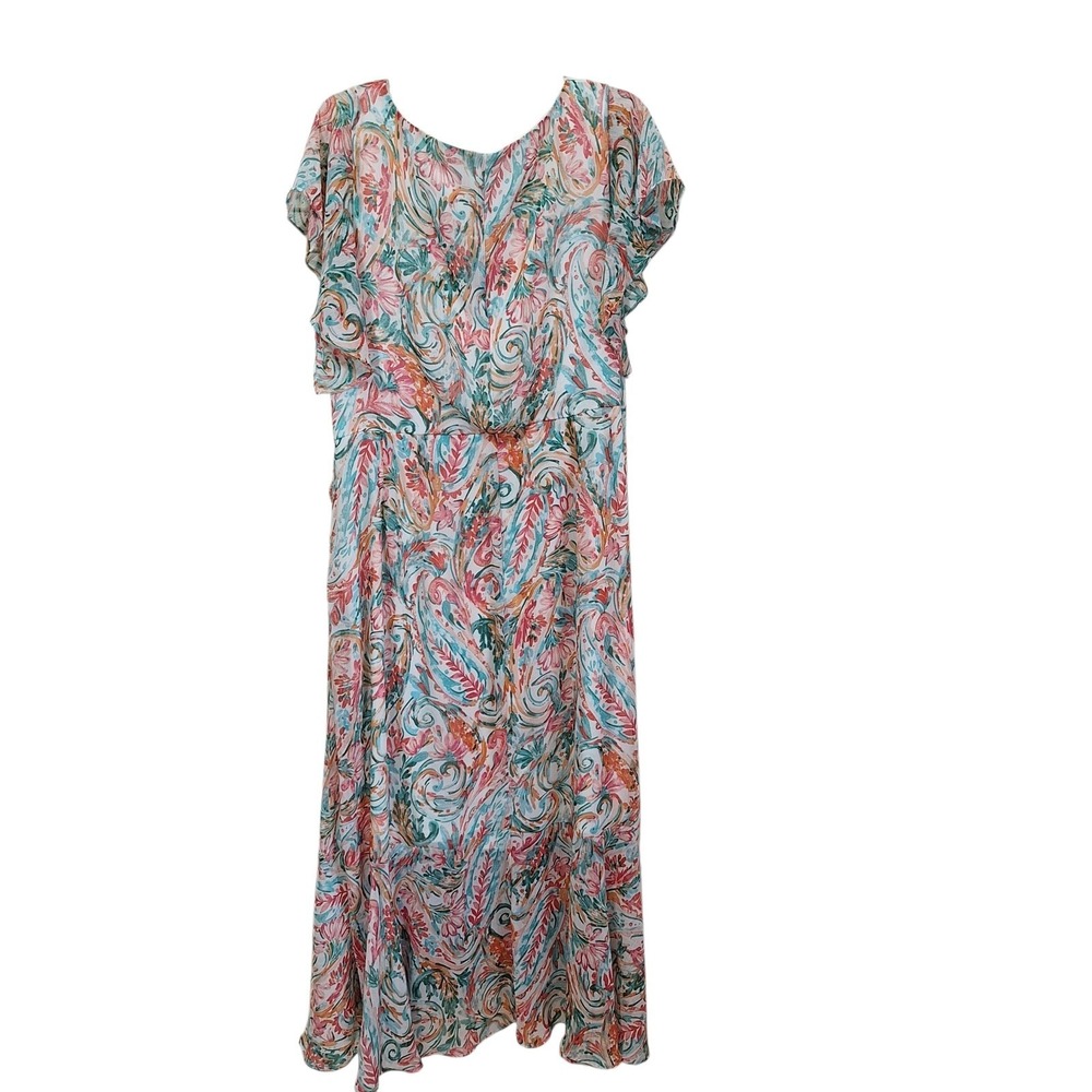Cato Est 1946 Women's Dress 22/24W Flutter Sleeve Ruched Sheer Lined Ruffle Zip